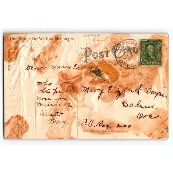 Amazing Embossed Merry Christmas Postcard Girl Muff Winter Coat 1910s Germany - Picture 2 of 2